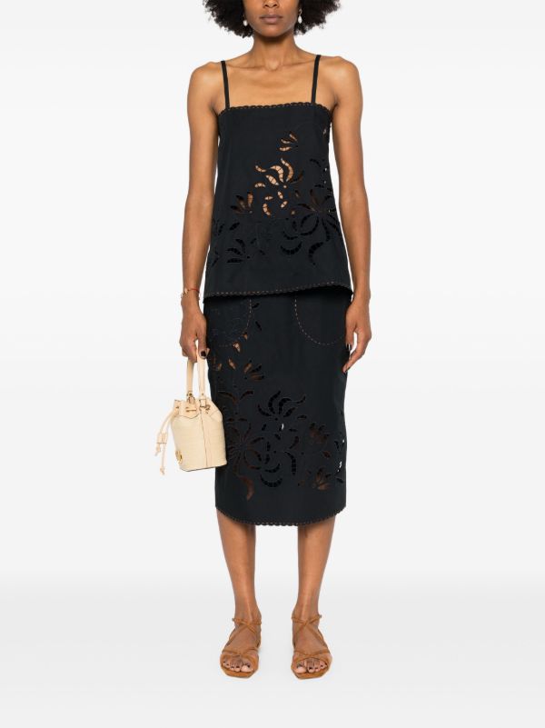 Vita Kin Black Floral-Embroidered Cotton Top | Browns Vests & Tank Tops