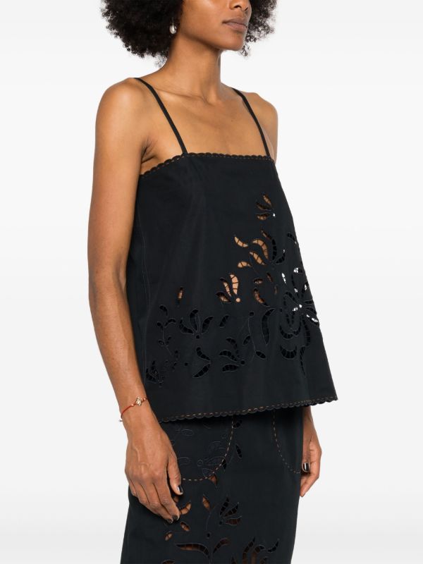 Vita Kin Black Floral-Embroidered Cotton Top | Browns Vests & Tank Tops