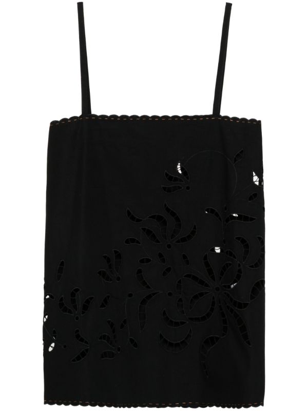 Vita Kin Black Floral-Embroidered Cotton Top | Browns Vests & Tank Tops