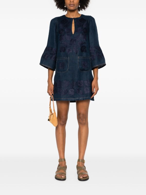 Vita Kin Blue Floral-Embroidered Linen Mini Dress | Browns Day Dresses