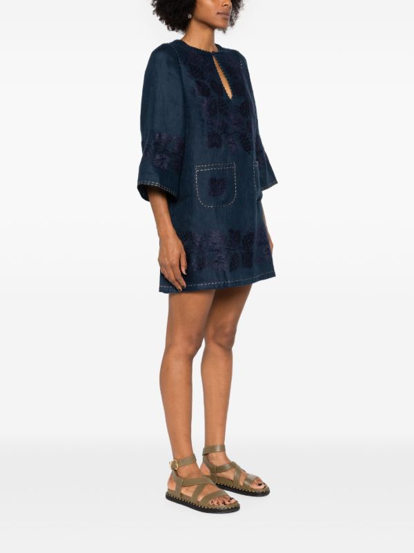 Vita Kin Blue Floral-Embroidered Linen Mini Dress | Browns Day Dresses