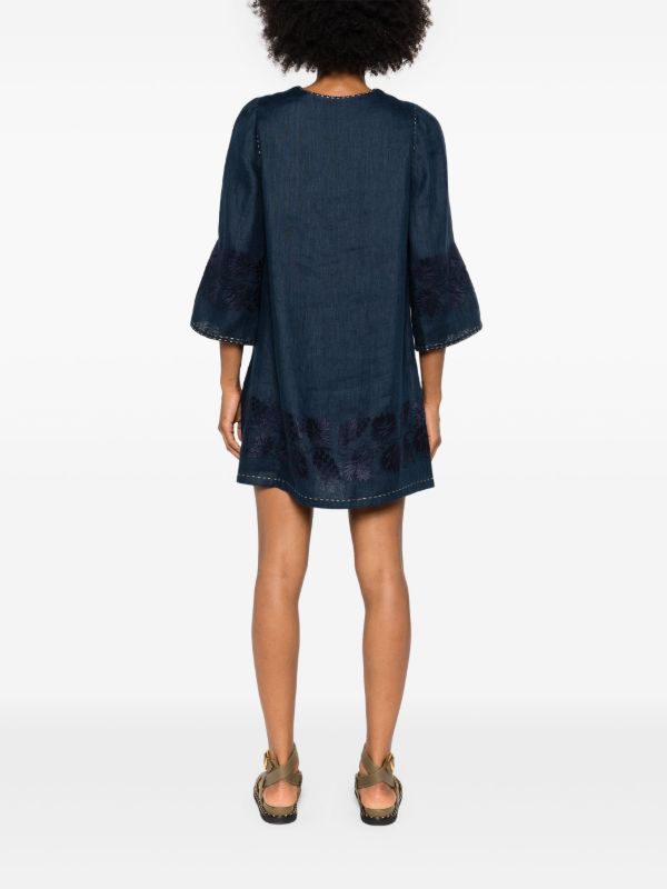 Vita Kin Blue Floral-Embroidered Linen Mini Dress | Browns Day Dresses