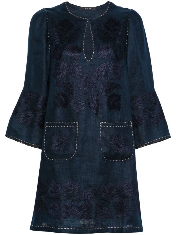 Vita Kin Blue Floral-Embroidered Linen Mini Dress | Browns Day Dresses