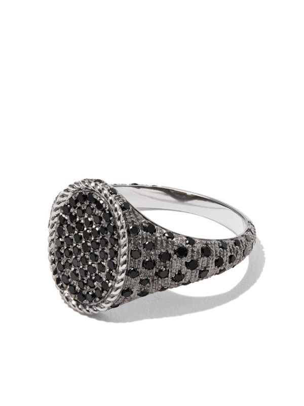 Yvonne Léon 18K Black Gold Diamond Signet Ring | Browns Rings