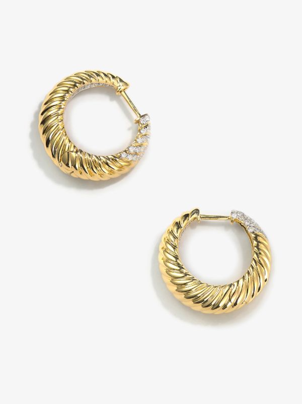 Yvonne Léon 18K Yellow Gold Godrons Diamond Hoop Earrings | Browns Fine Earrings