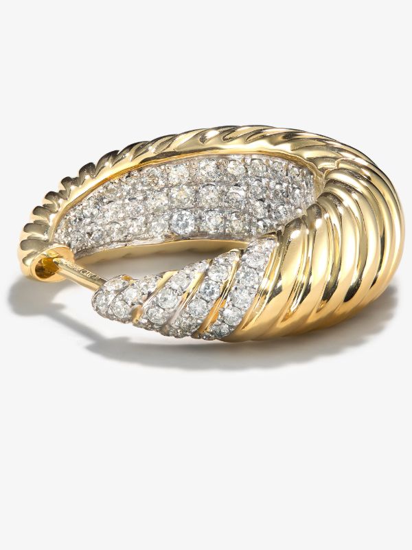 Yvonne Léon 18K Yellow Gold Godrons Diamond Hoop Earrings | Browns Fine Earrings