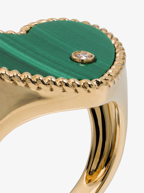 Yvonne Léon 18K Yellow Gold Heart Malachite And Diamond Signet Ring | Browns Fine Rings