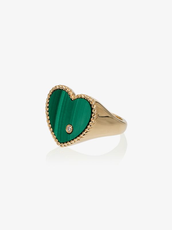 Yvonne Léon 18K yellow gold heart malachite and diamond signet ring | Browns Fine Rings