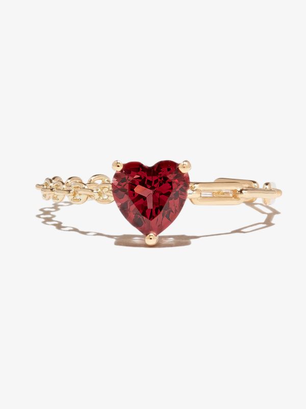 Yvonne Léon 18K Yellow Gold Rhodolite Heart Chain Ring | Browns Fine Rings