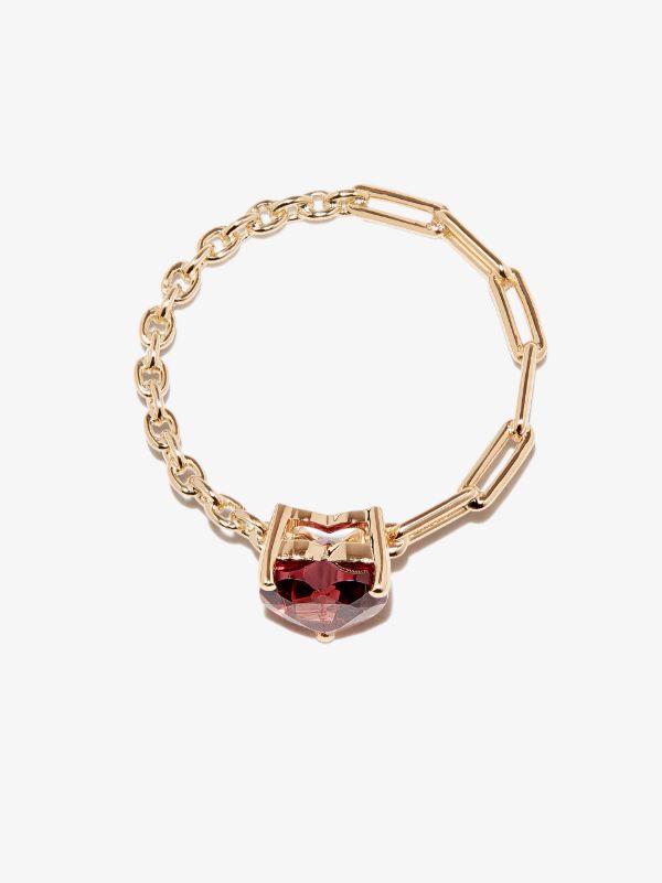 Yvonne Léon 18K Yellow Gold Rhodolite Heart Chain Ring | Browns Fine Rings