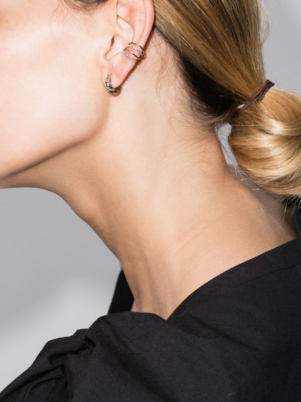 Yvonne Léon 18K Yellow Gold Striped Diamond Hoop Earrings | Browns Fine Earrings