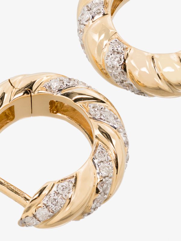Yvonne Léon 18K Yellow Gold Striped Diamond Hoop Earrings | Browns Fine Earrings