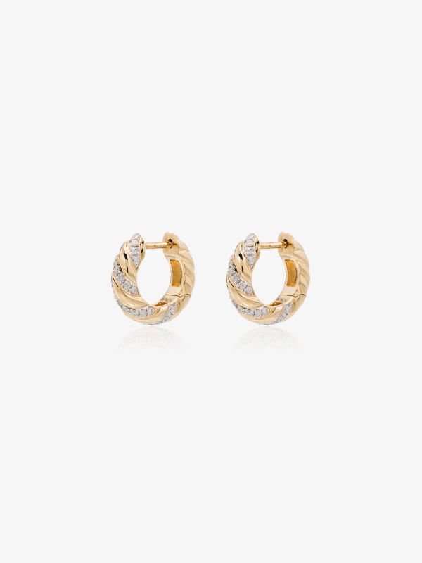 Yvonne Léon 18K yellow gold striped diamond hoop earrings | Browns Fine Earrings