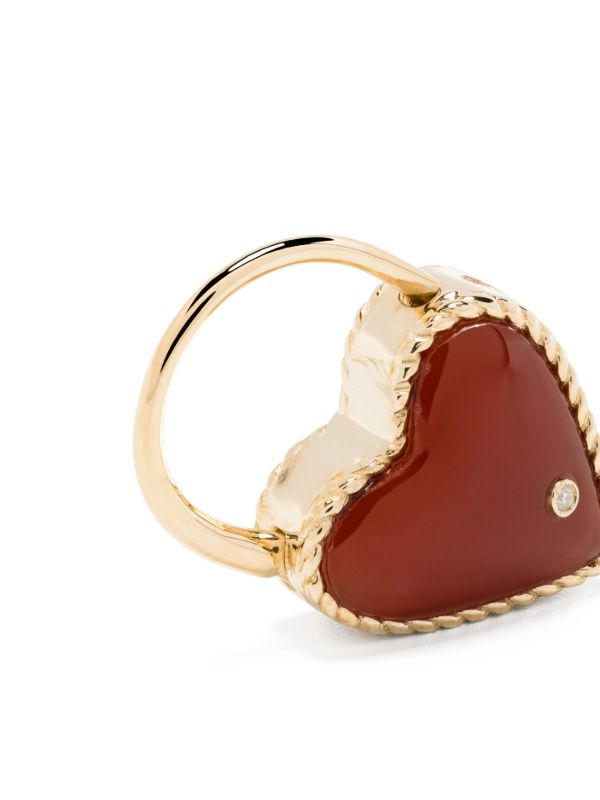 Yvonne Léon 9K Gold Creole Cadenas Coeur Agate Single Drop Earring | Browns Earrings