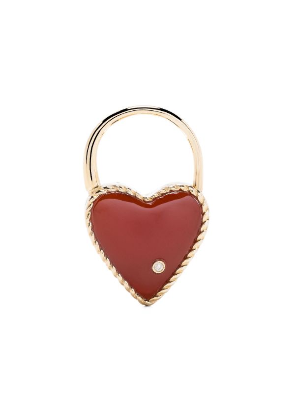 Yvonne Léon 9K Gold Creole Cadenas Coeur Agate Single Drop Earring | Browns Earrings