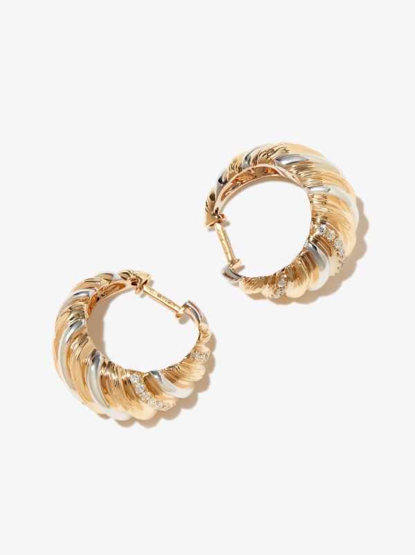 Yvonne Léon 9K Yellow And White Gold Gaufrette Diamond Hoop Earrings | Browns Earrings