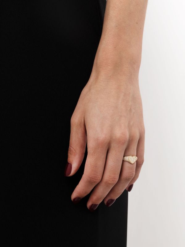 Yvonne Léon 9K Yellow Gold Baby Chevalier Coeur Diamond Signet Ring | Browns Fine Rings