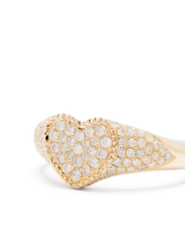 Yvonne Léon 9K Yellow Gold Baby Chevalier Coeur Diamond Signet Ring | Browns Fine Rings