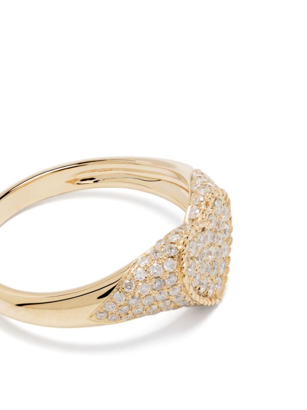 Yvonne Léon 9K Yellow Gold Baby Chevalier Coeur Diamond Signet Ring | Browns Fine Rings