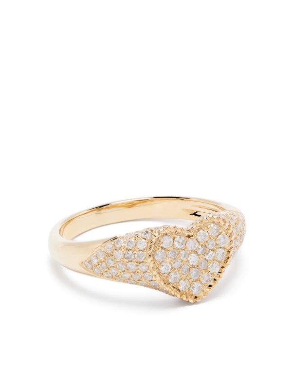 Yvonne Léon 9K Yellow Gold Baby Chevalier Coeur Diamond Signet Ring | Browns Fine Rings