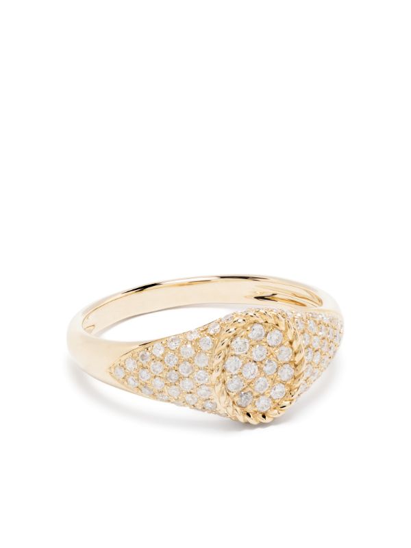 Yvonne Léon 9K Yellow Gold Baby Chevalier Diamond Signet Ring | Browns Fine Rings