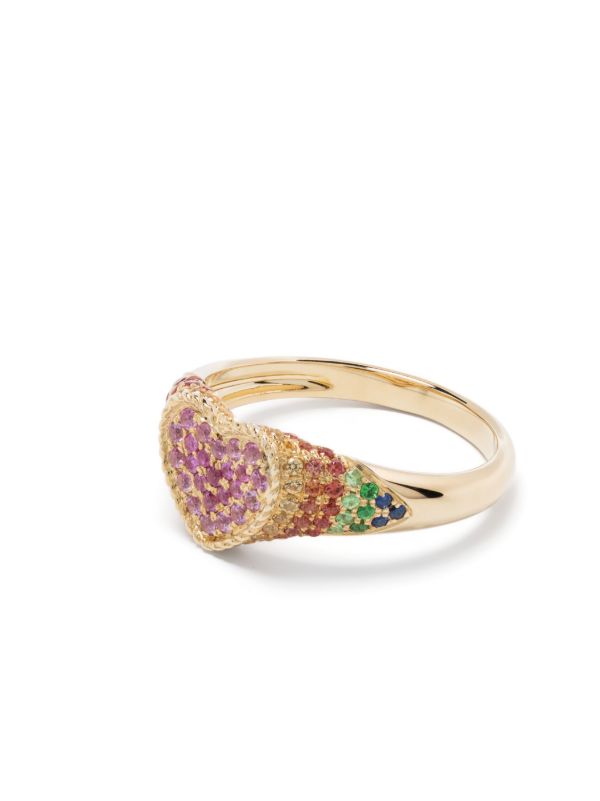 Yvonne Léon 9K Yellow Gold Baby Chevaliere Coeur Sapphire Ring | Browns Rings