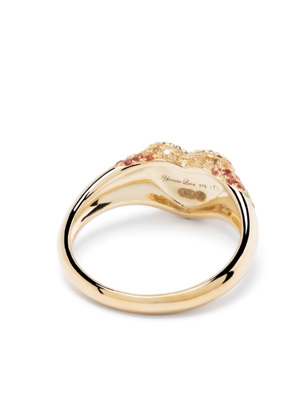 Yvonne Léon 9K Yellow Gold Baby Chevaliere Coeur Sapphire Ring | Browns Rings