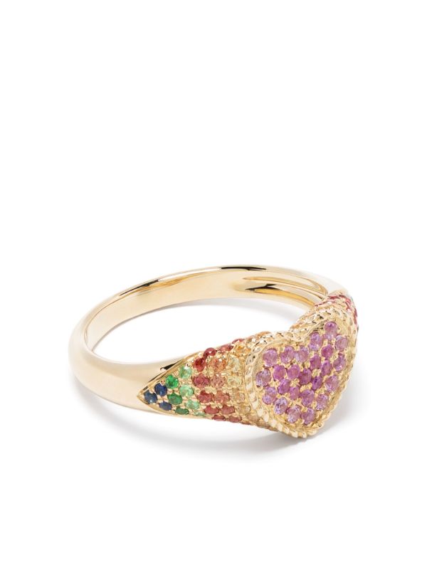Yvonne Léon 9K yellow gold Baby Chevaliere Coeur sapphire ring | Browns Rings