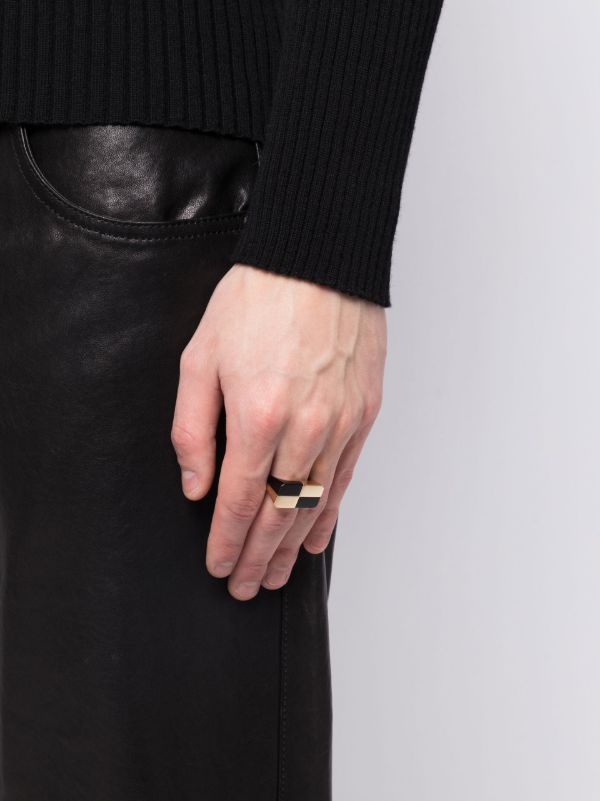 Yvonne Léon 9K Yellow Gold Bague Damier Onyx Ring | Browns Rings