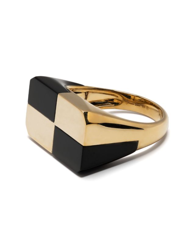Yvonne Léon 9K Yellow Gold Bague Damier Onyx Ring | Browns Rings