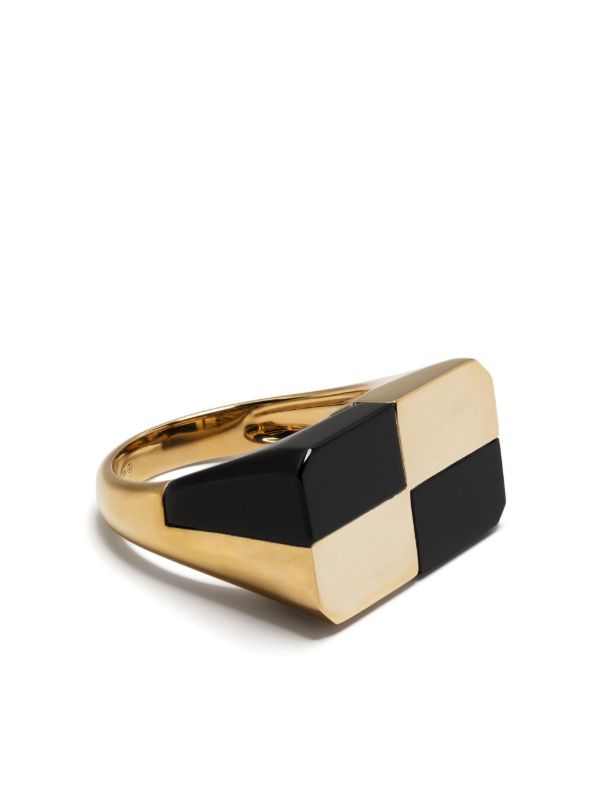 Yvonne Léon 9K yellow gold Bague Damier onyx ring | Browns Rings