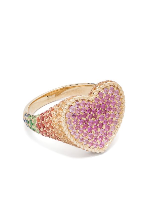 Yvonne Léon 9K Yellow Gold Chevalière Coeur Sapphire Ring | Browns Fine Rings