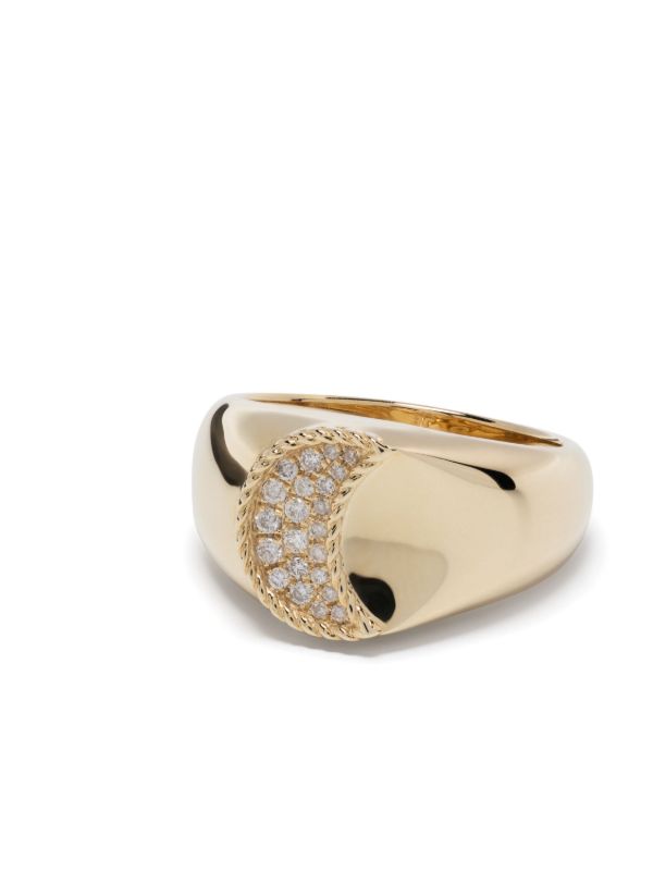 Yvonne Léon 9K Yellow Gold Chevaliere Lune Diamond Ring | Browns Rings