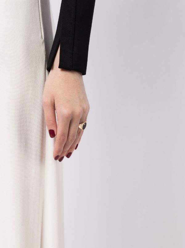 Yvonne Léon 9K Yellow Gold Chevaliere Oval Onyx And Diamond Ring | Browns Fine Rings