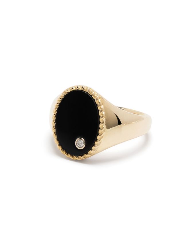 Yvonne Léon 9K Yellow Gold Chevaliere Oval Onyx And Diamond Ring | Browns Fine Rings