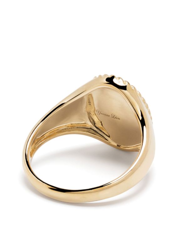 Yvonne Léon 9K Yellow Gold Chevaliere Oval Onyx And Diamond Ring | Browns Fine Rings