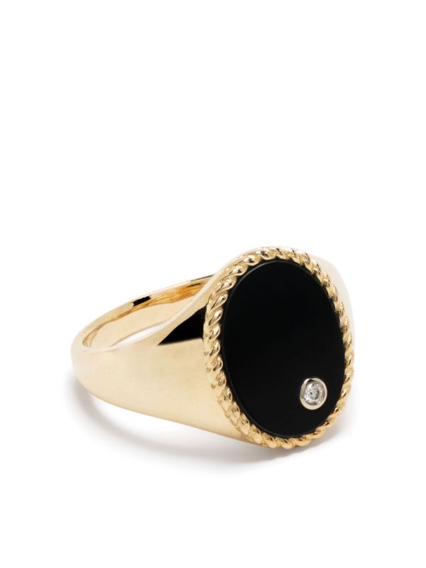 Yvonne Léon 9K yellow gold Chevaliere Oval onyx and diamond ring | Browns Fine Rings