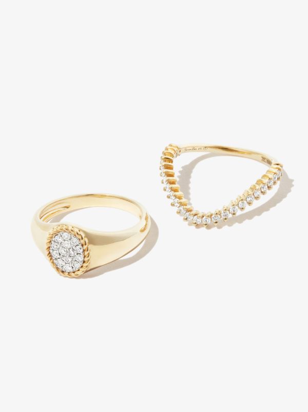 Yvonne Léon 9K Yellow Gold Coeur & Vague Diamond Signet Ring Set | Browns Fine Rings
