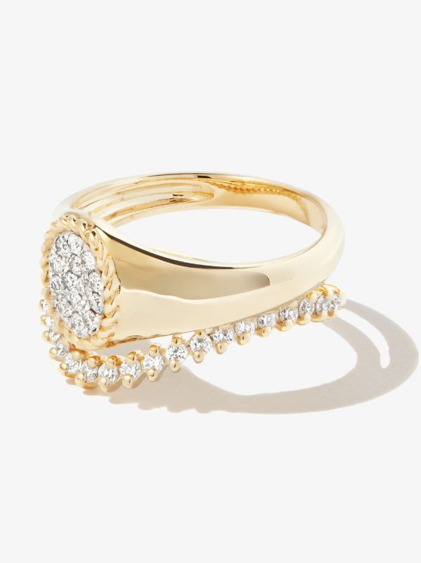 Yvonne Léon 9K yellow gold Coeur & Vague diamond signet ring set | Browns Fine Rings