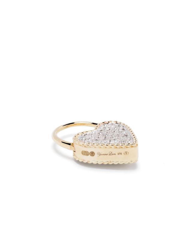 Yvonne Léon 9K Yellow Gold Creole Cadenas Coeur Diamond Single Drop Earring | Browns Earrings