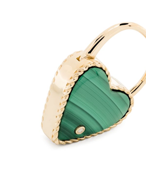 Yvonne Léon 9K Yellow Gold Creole Cadenas Coeur Malachite Single Drop Earring | Browns Earrings