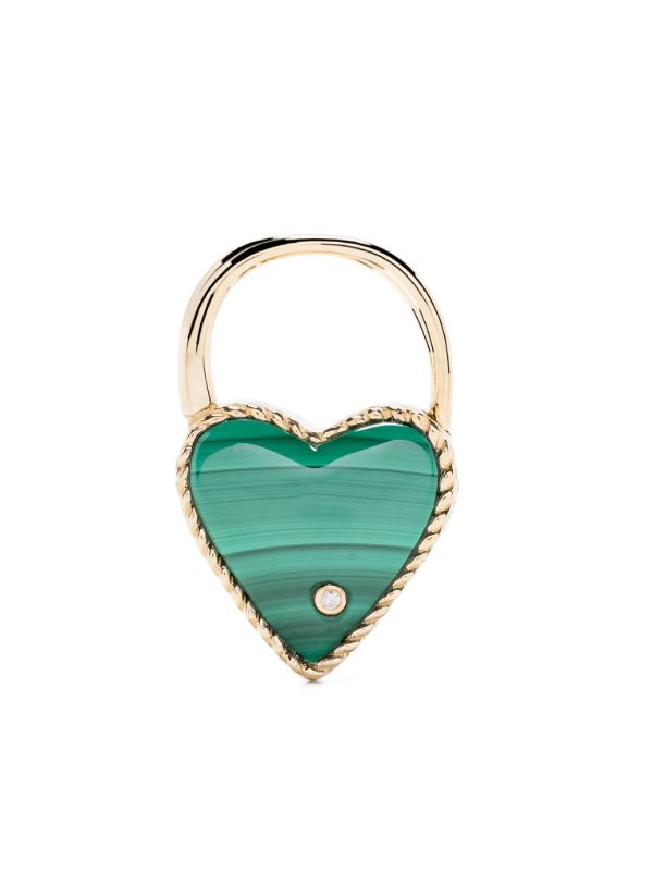 Yvonne Léon 9K Yellow Gold Creole Cadenas Coeur Malachite Single Drop Earring | Browns Earrings