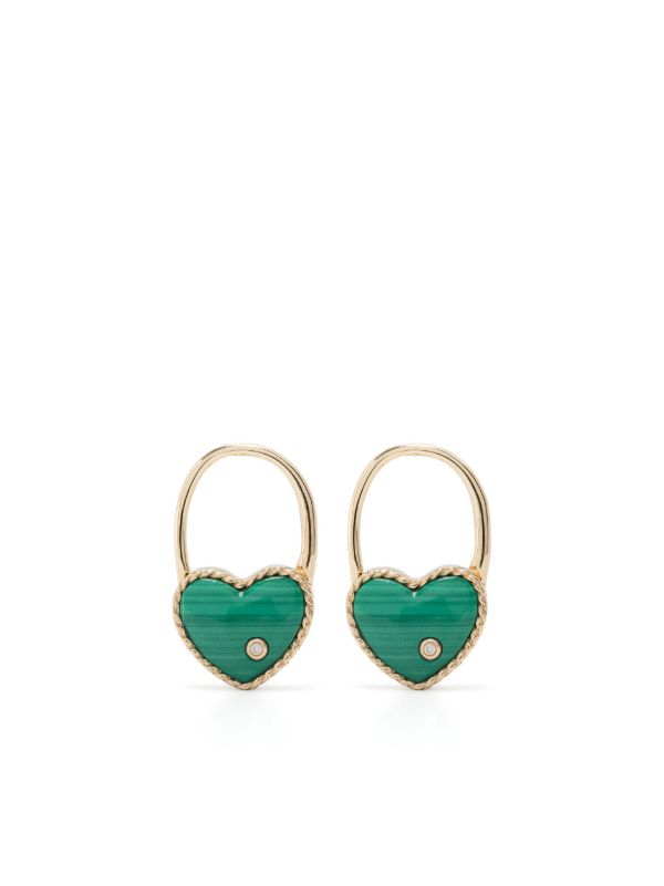 Yvonne Léon 9K Yellow Gold Créole Cadenas Cœur Malachite Earring | Browns Fine Earrings