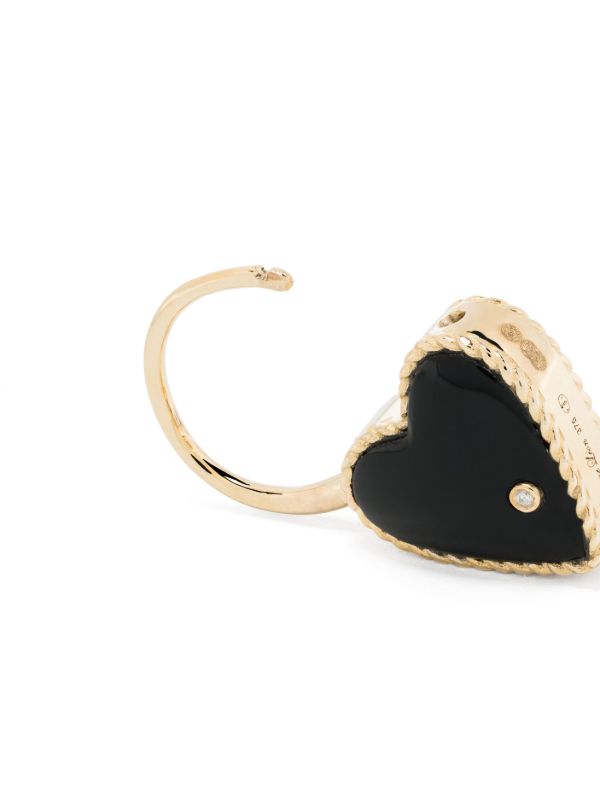 Yvonne Léon 9K Yellow Gold Creole Cadenas Coeur Onyx Single Drop Earring | Browns Earrings