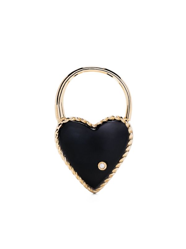 Yvonne Léon 9K Yellow Gold Creole Cadenas Coeur Onyx Single Drop Earring | Browns Earrings