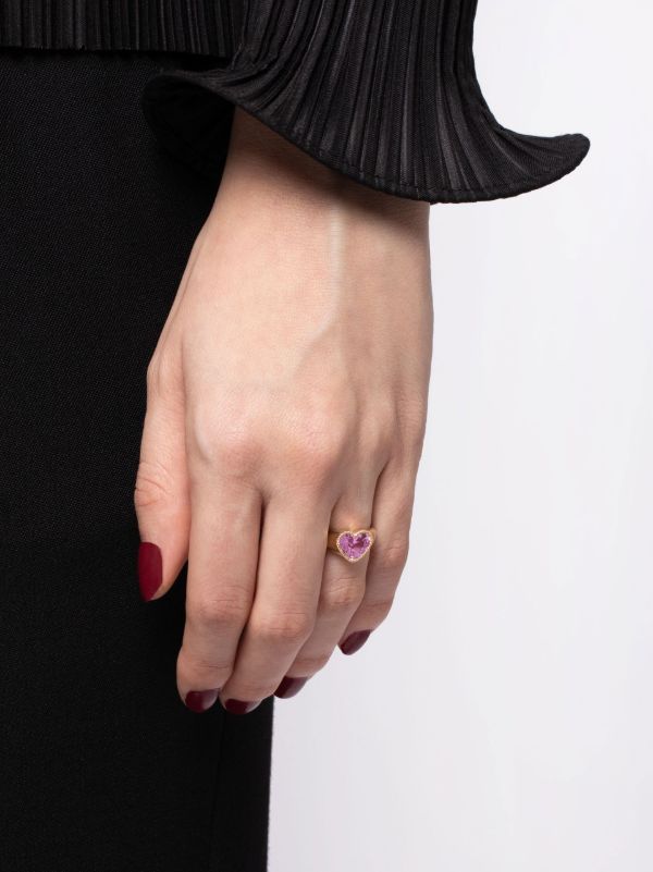 Yvonne Léon 9K Yellow Gold Mini Coeur Crystal Ring | Browns Fine Rings