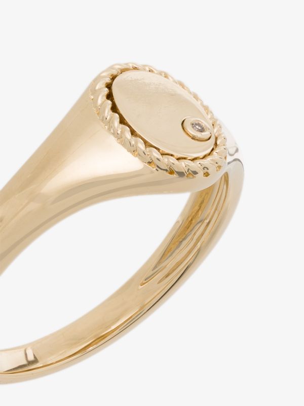 Yvonne Léon 9K Yellow Gold Mini Oval Diamond Signet Ring | Browns Fine Rings
