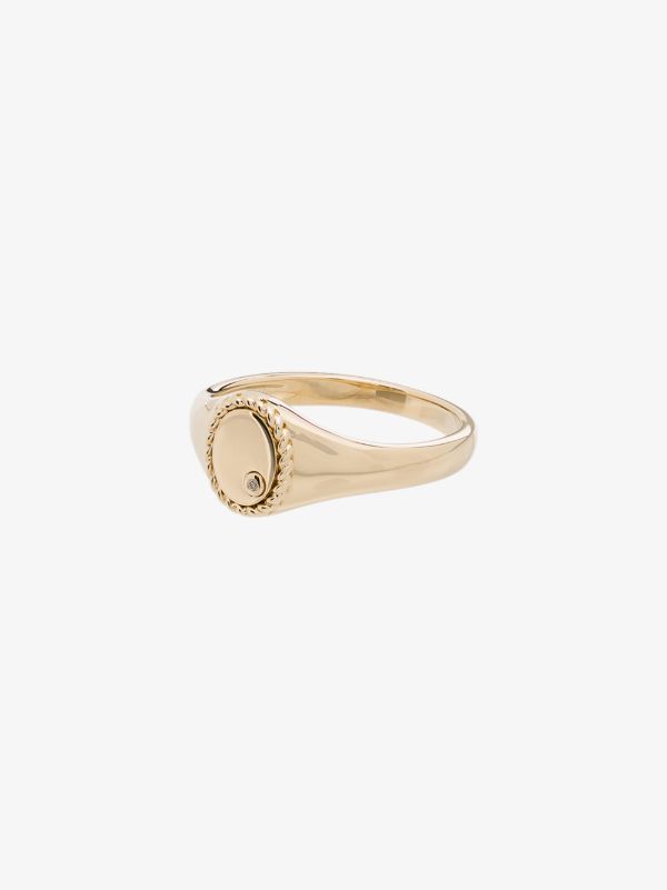 Yvonne Léon 9K yellow gold mini oval diamond signet ring | Browns Fine Rings