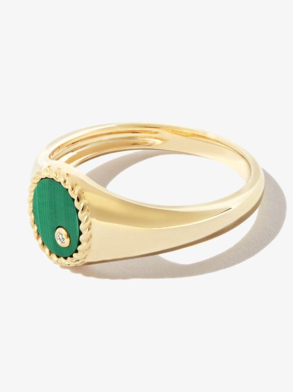 Yvonne Léon 9K yellow gold Mini Ovale malachite diamond signet ring | Browns Fine Rings
