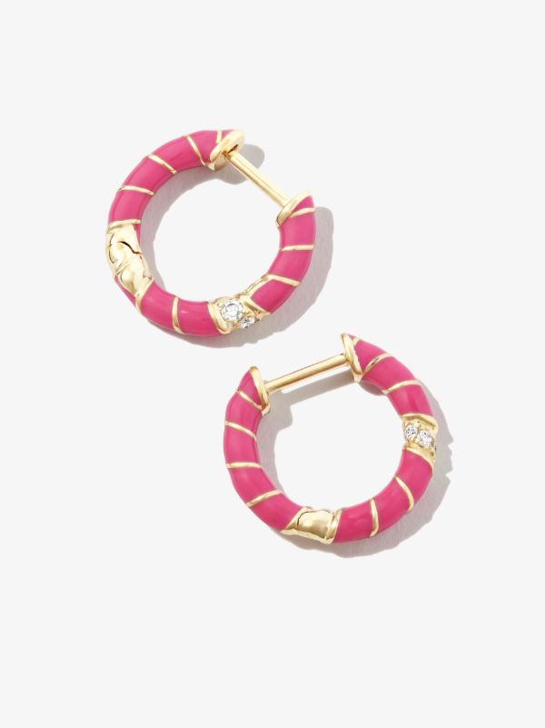 Yvonne Léon 9K Yellow Gold Mini Torsade Enamel And Diamond Hoop Earrings | Browns Earrings